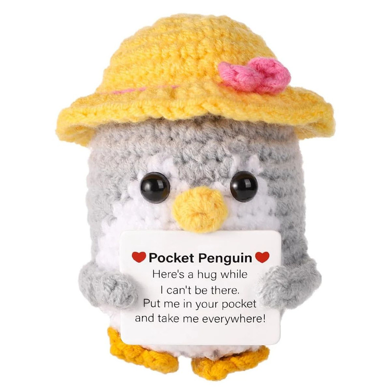 Funny Hug Pocket Penguin Dolls with Card Cute Wool Crochet Emotional Support Penguin Doll