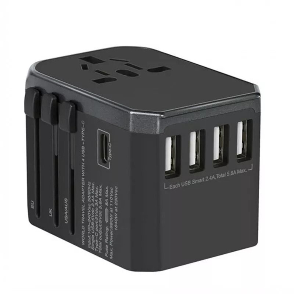 Travel Smart Adapter 5 Ports Universal Charger with 4 USB Type C for Worldwide Use