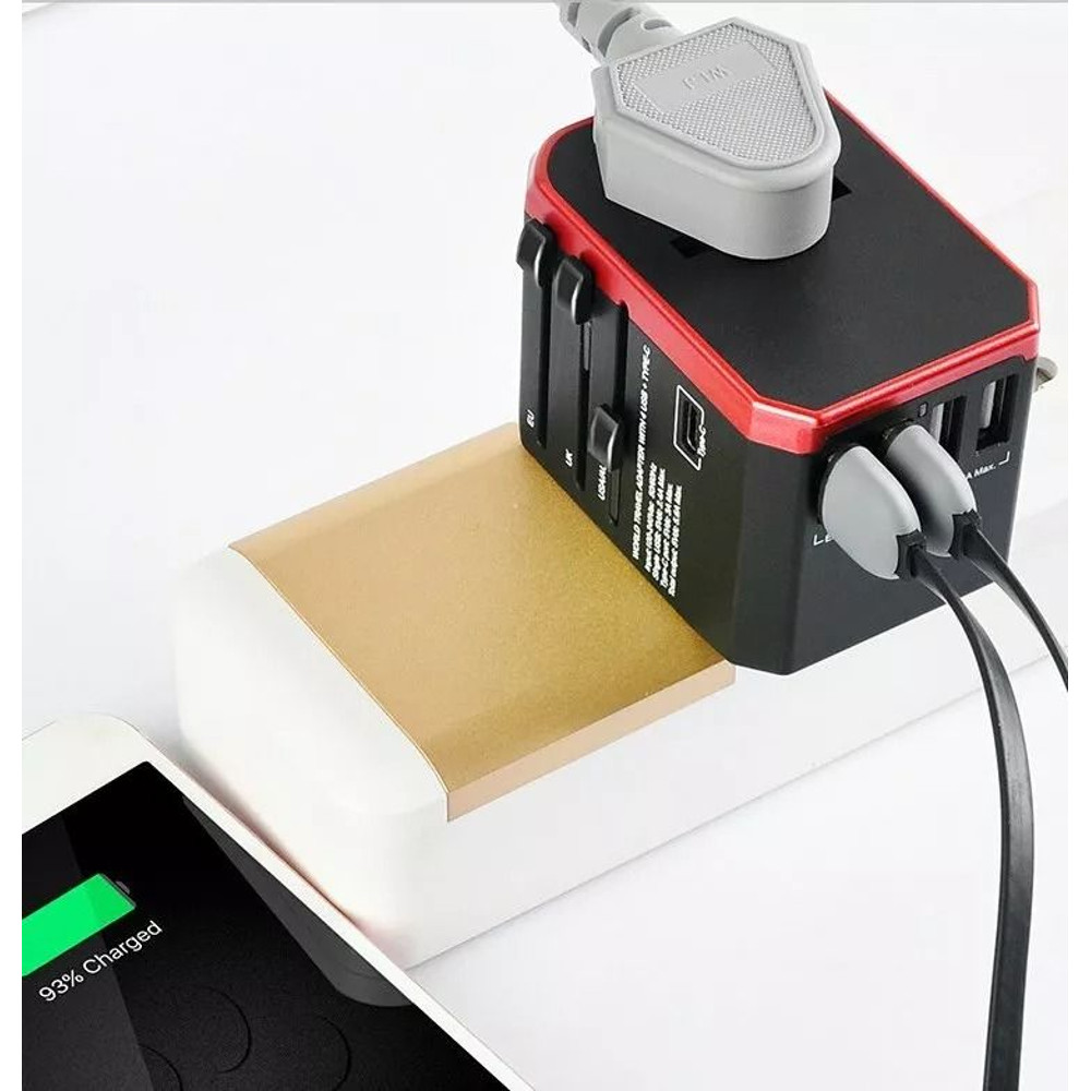 Travel Smart Adapter 5 Ports Universal Charger with 4 USB Type C for Worldwide Use