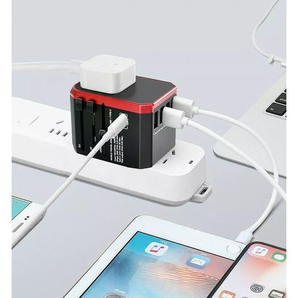 Travel Smart Adapter 5 Ports Universal Charger with 4 USB Type C for Worldwide Use