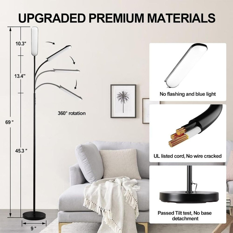 UltraBright LED Floor Lamp with Remote Control Smart Plug Compatibility and 360 Adjustable Light