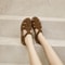 Women Genuine Leather Sandals Retro Hollow Baotou Flat Sandals for Casual Wear