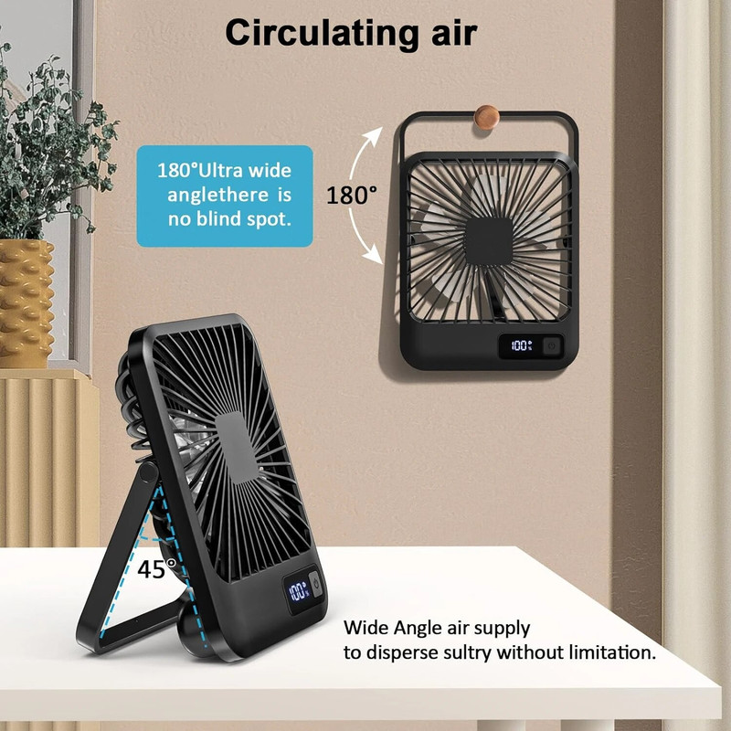 Portable USB Desk Fan Rechargeable 5 Speed Personal Fan With Digital Display Compact Quiet Cooling 2
