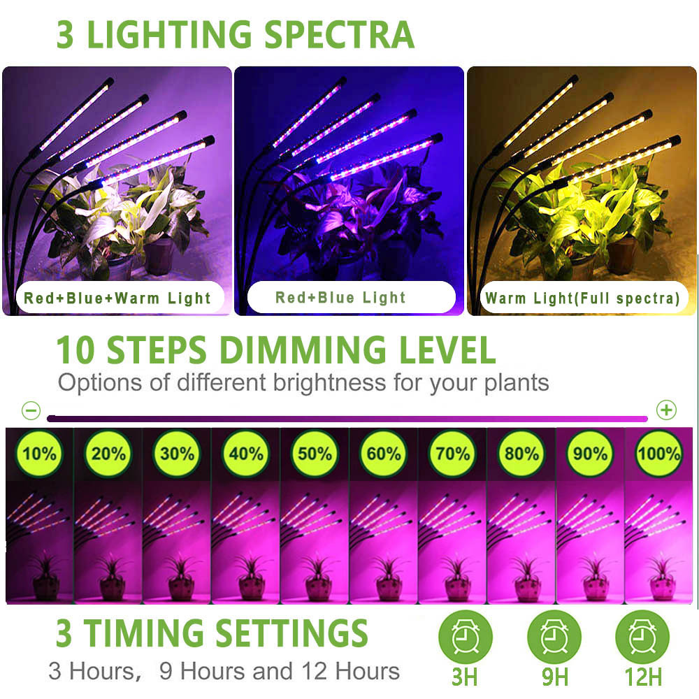 3in1 LED USB Grow Light For Plants Full Spectrum Phyto Lamp With 9 Dimmable Modes 360 Gooseneck 2