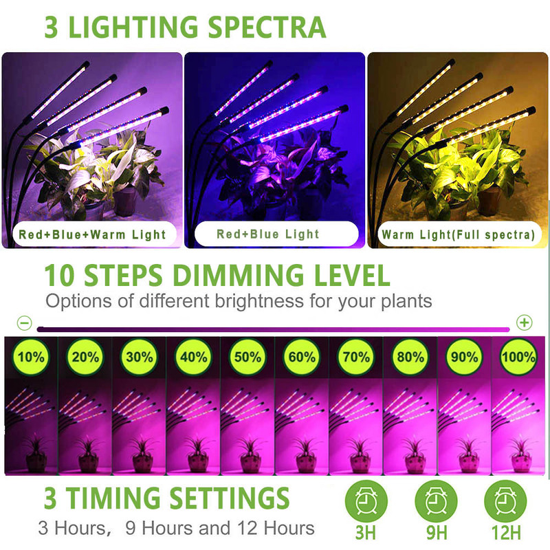 3in1 LED USB Grow Light For Plants Full Spectrum Phyto Lamp With 9 Dimmable Modes 360 Gooseneck 2
