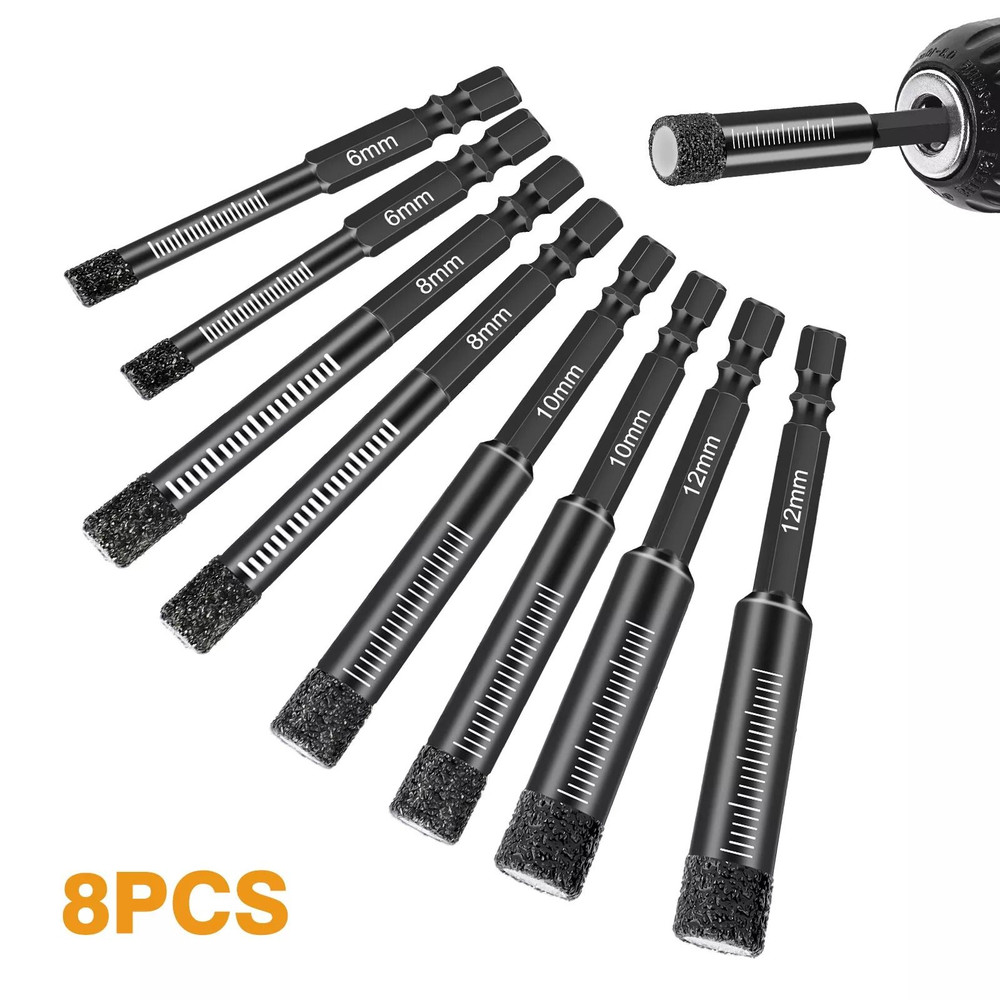 Diamond Hole Saw Set For Porcelain Tile Vacuum Brazed Hex Shank Core Drill Bits DryWet Use 6