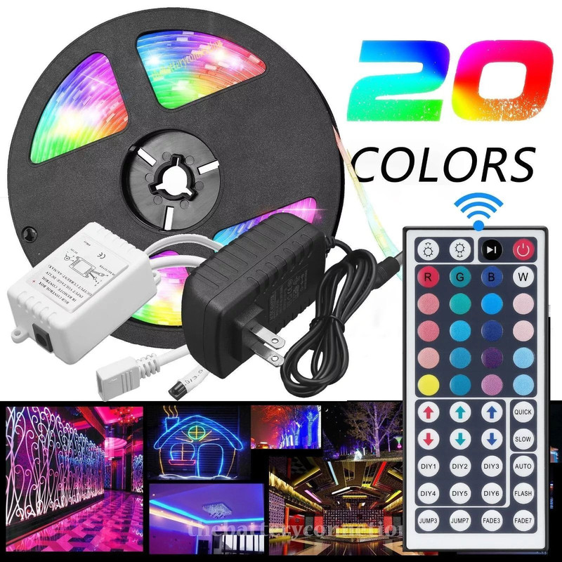 RGB Waterproof LED Strip Light SMD 5050 44 Key Remote 12V DC Power Kit 8 Light Modes 0