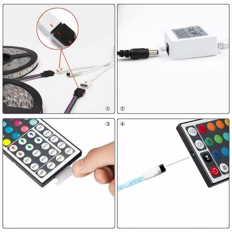 RGB Waterproof LED Strip Light SMD 5050 44 Key Remote 12V DC Power Kit 8 Light Modes 7
