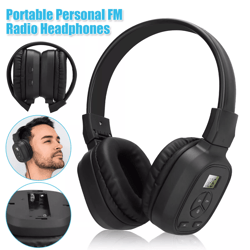 portable fm radio wireless headphones over-ear stereo foldable headset receiver