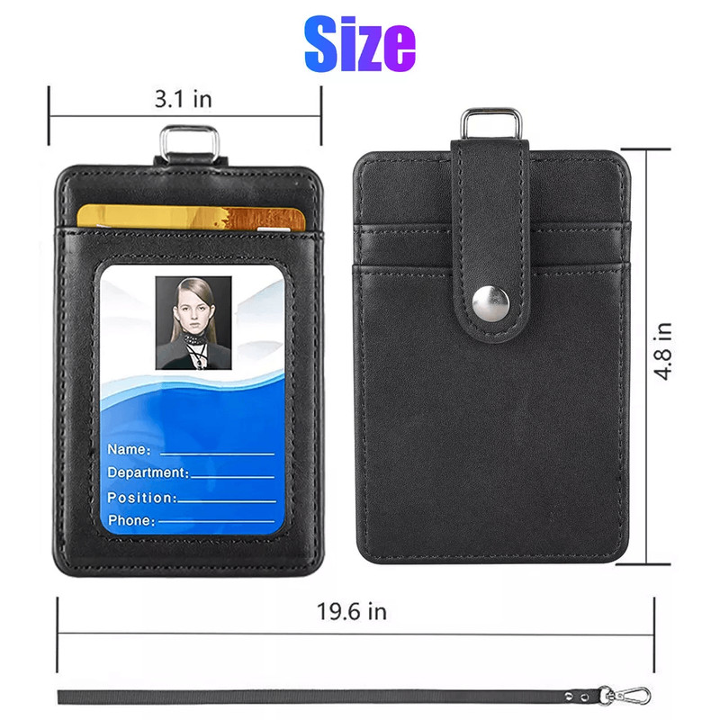 PU Leather ID Badge Card Holder With Vertical Clip  Neck Lanyard Strap Case 5