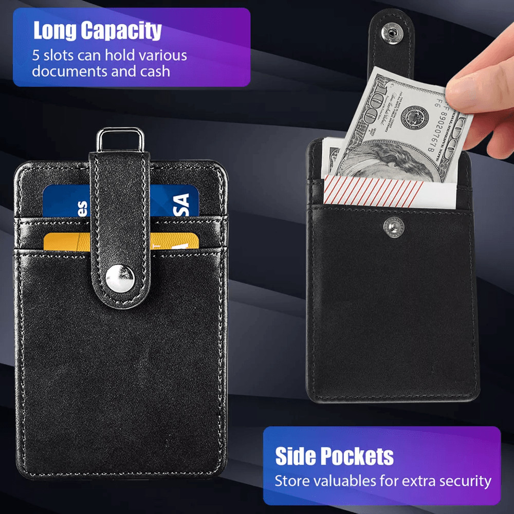PU Leather ID Badge Card Holder With Vertical Clip  Neck Lanyard Strap Case 3