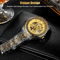 Luxury Men Stainless Steel Automatic Mechanical Wrist Watch Gold Skeleton Dial SelfWinding Waterpro 3