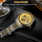 Luxury Men Stainless Steel Automatic Mechanical Wrist Watch Gold Skeleton Dial SelfWinding Waterpro 3