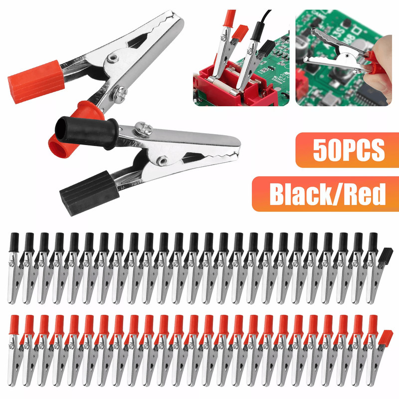 50Pcs Electrical Test Clamps Metal Alligator Clips With Red  Black Handle Bulk Wire Clamp Kit For E 0