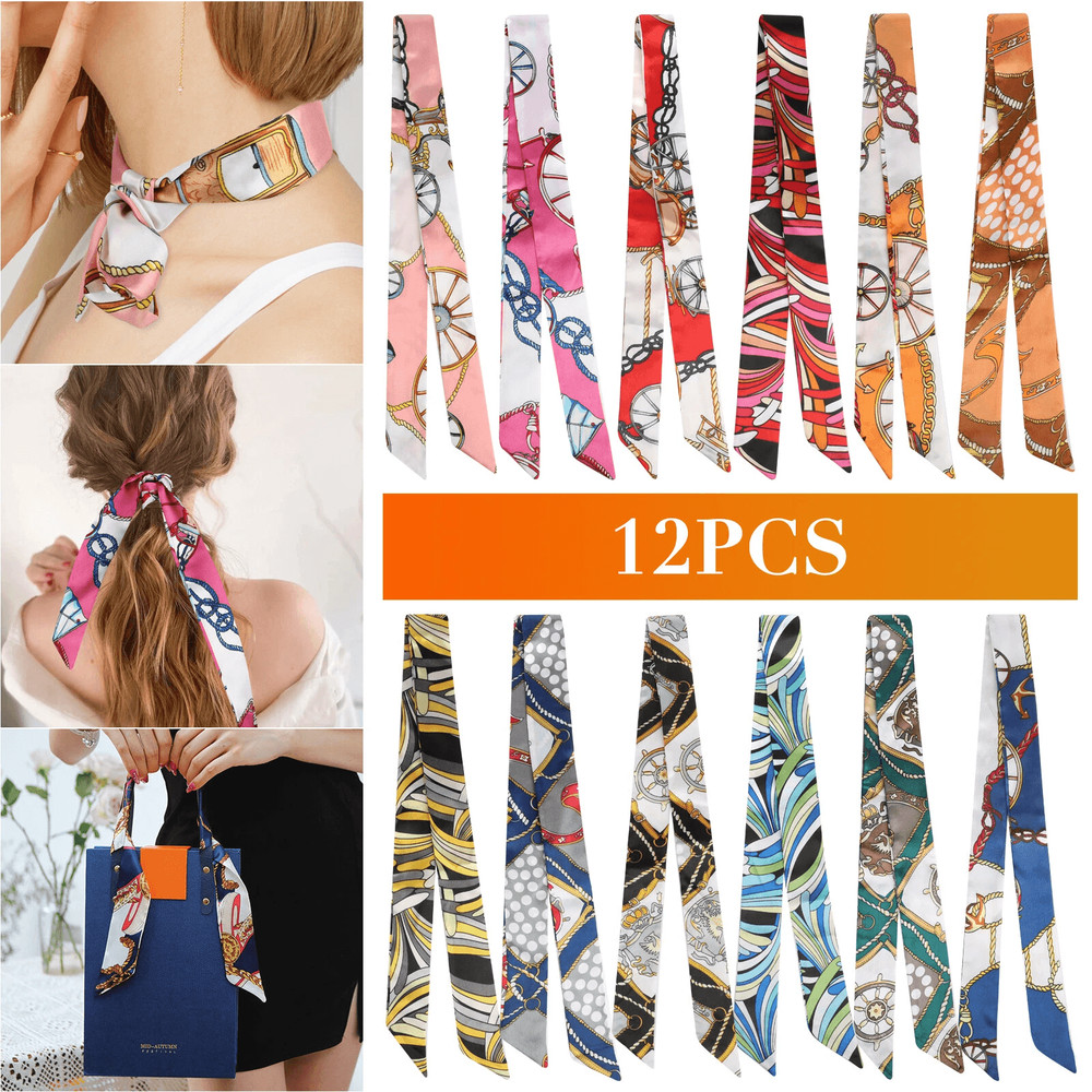Women Satin Silk Scarf Ribbon Set Neck Hair Wraps Bag Handle Ties 0