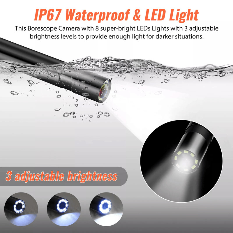 43inch HD LED Industrial Endoscope Borescope 1080P Inspection Camera With 8mm Waterproof  LED Light 4
