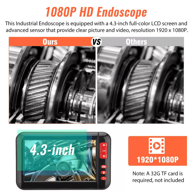 43inch HD LED Industrial Endoscope Borescope 1080P Inspection Camera With 8mm Waterproof  LED Light 3