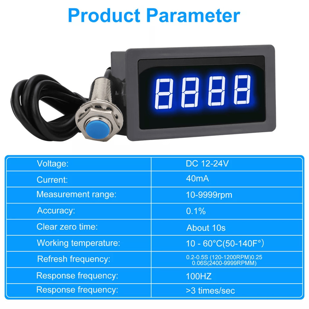 Digital LED Tachometer RPM Speed Meter Gauge With Hall Proximity Switch Sensor NPN 5