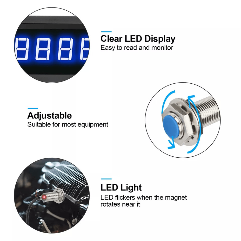 Digital LED Tachometer RPM Speed Meter Gauge With Hall Proximity Switch Sensor NPN 1