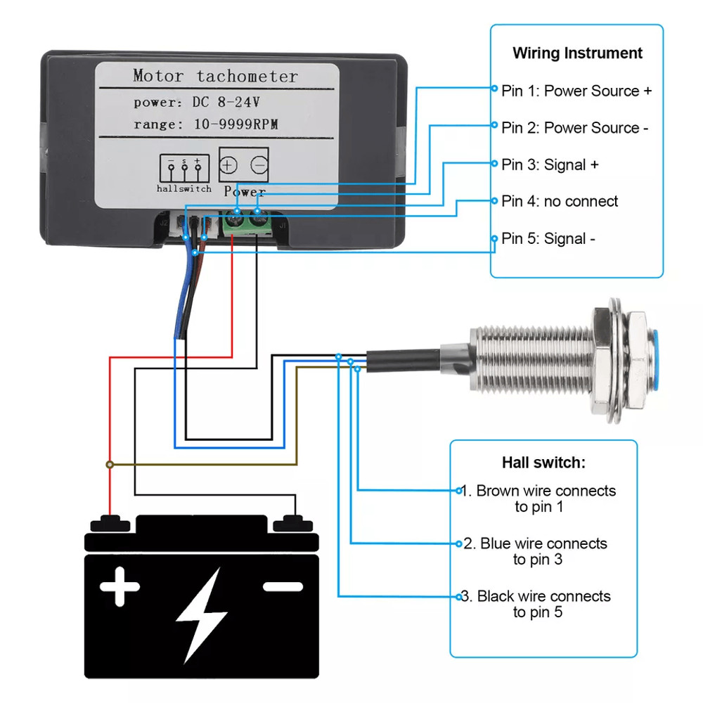 Digital LED Tachometer RPM Speed Meter Gauge With Hall Proximity Switch Sensor NPN 2