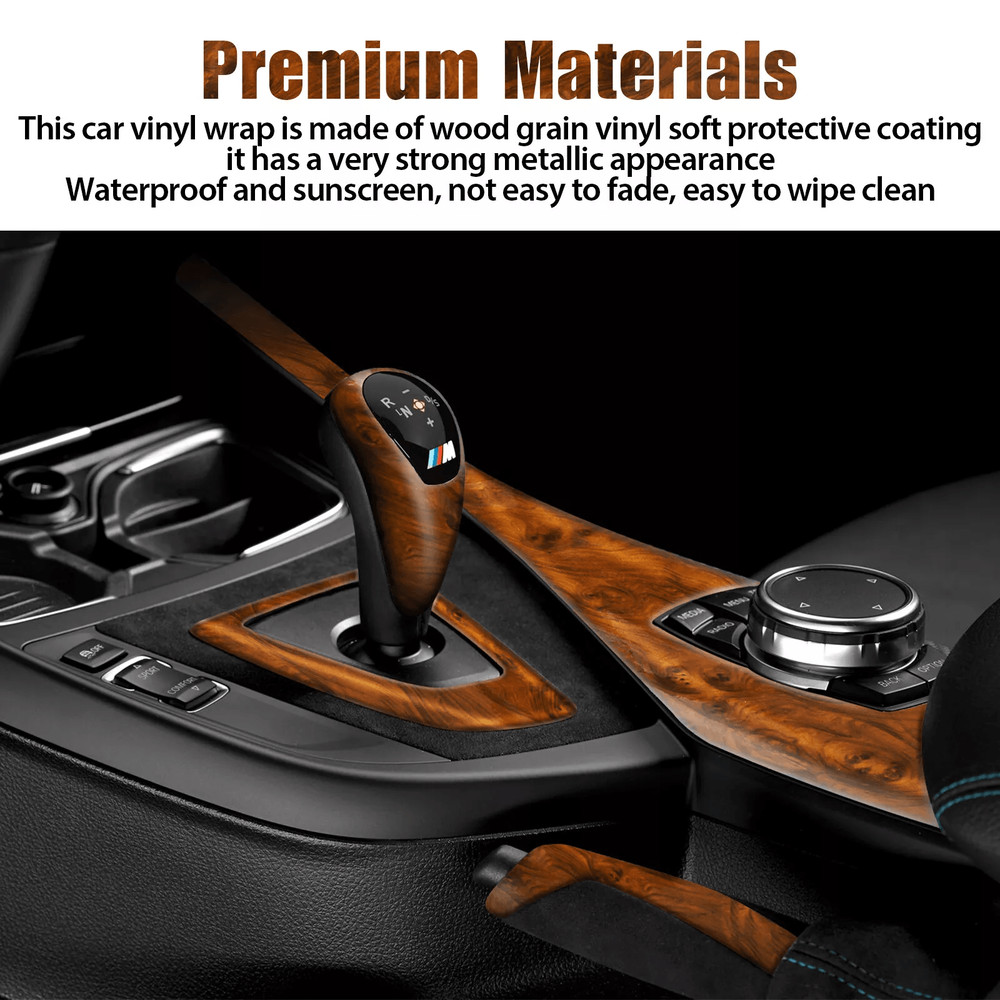 Car Interior Wood Grain Textured Glossy Wrap Sticker Decal Sheet Dashboard Door Console Cover Water 1