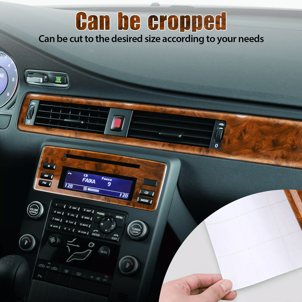 Car Interior Wood Grain Textured Glossy Wrap Sticker Decal Sheet Dashboard Door Console Cover Water 2