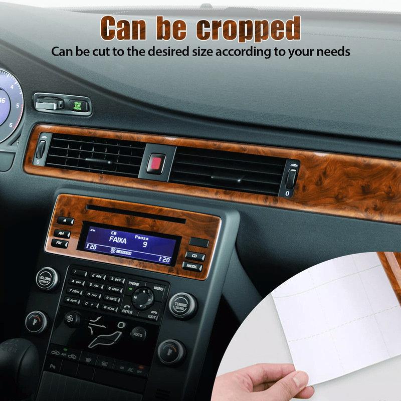Car Interior Wood Grain Textured Glossy Wrap Sticker Decal Sheet Dashboard Door Console Cover Water 2