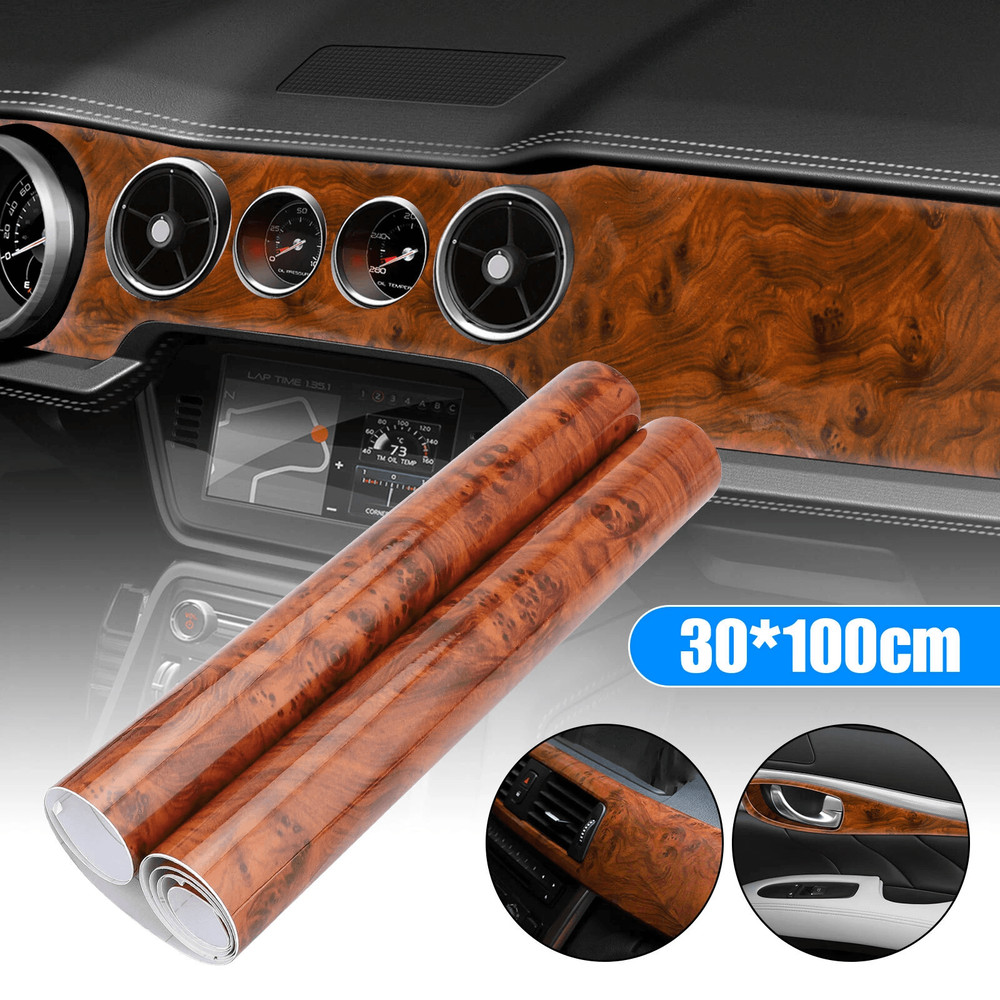 Car Interior Wood Grain Textured Glossy Wrap Sticker Decal Sheet Dashboard Door Console Cover Water 0
