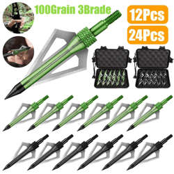 24/12pcs archery hunting arrowheads 100 grain fixed blade broadheads for compound bow crossbow recurve longbow