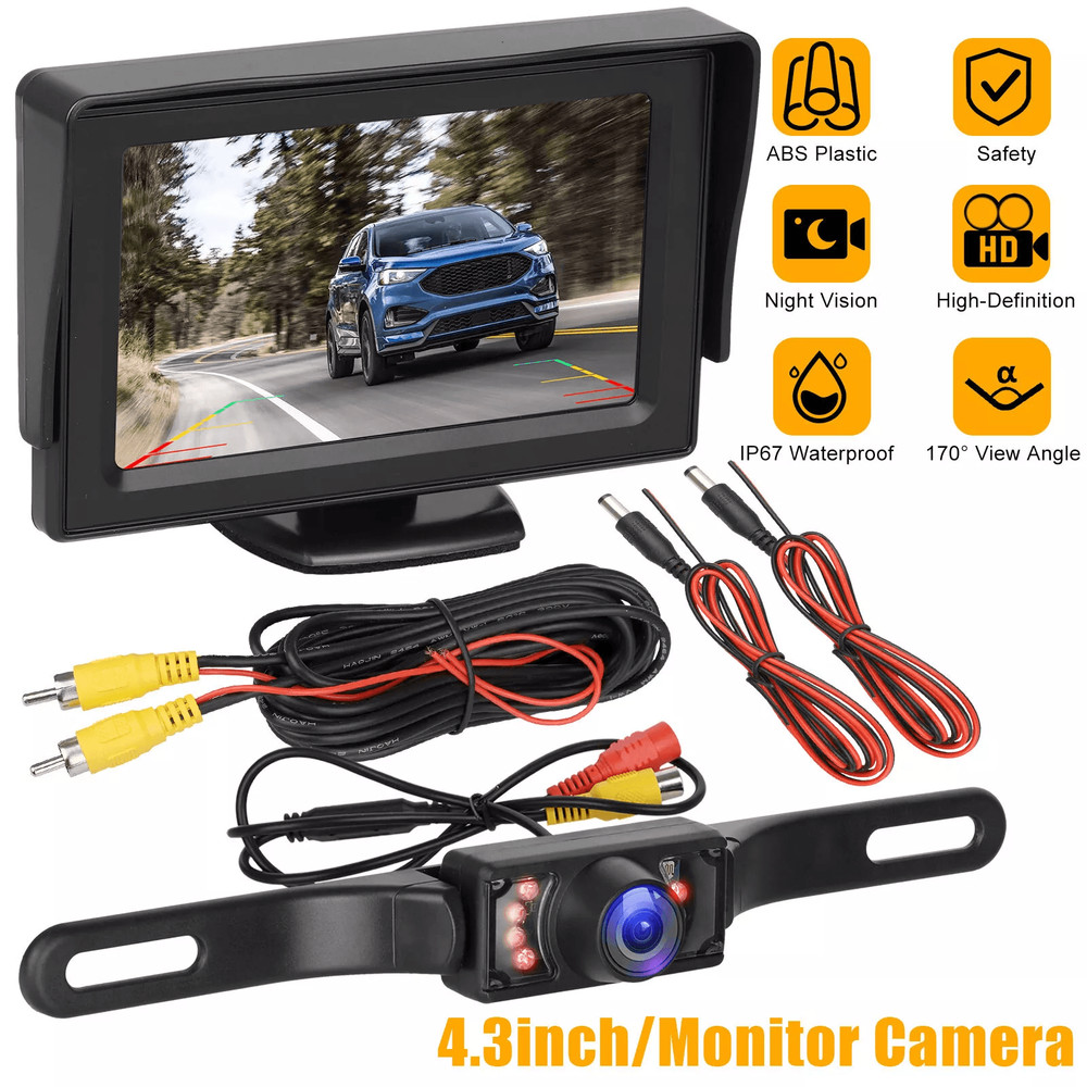 43 HD Monitor Car Backup Reverse Camera Kit With Night Vision Waterproof Rear View Parking License 0