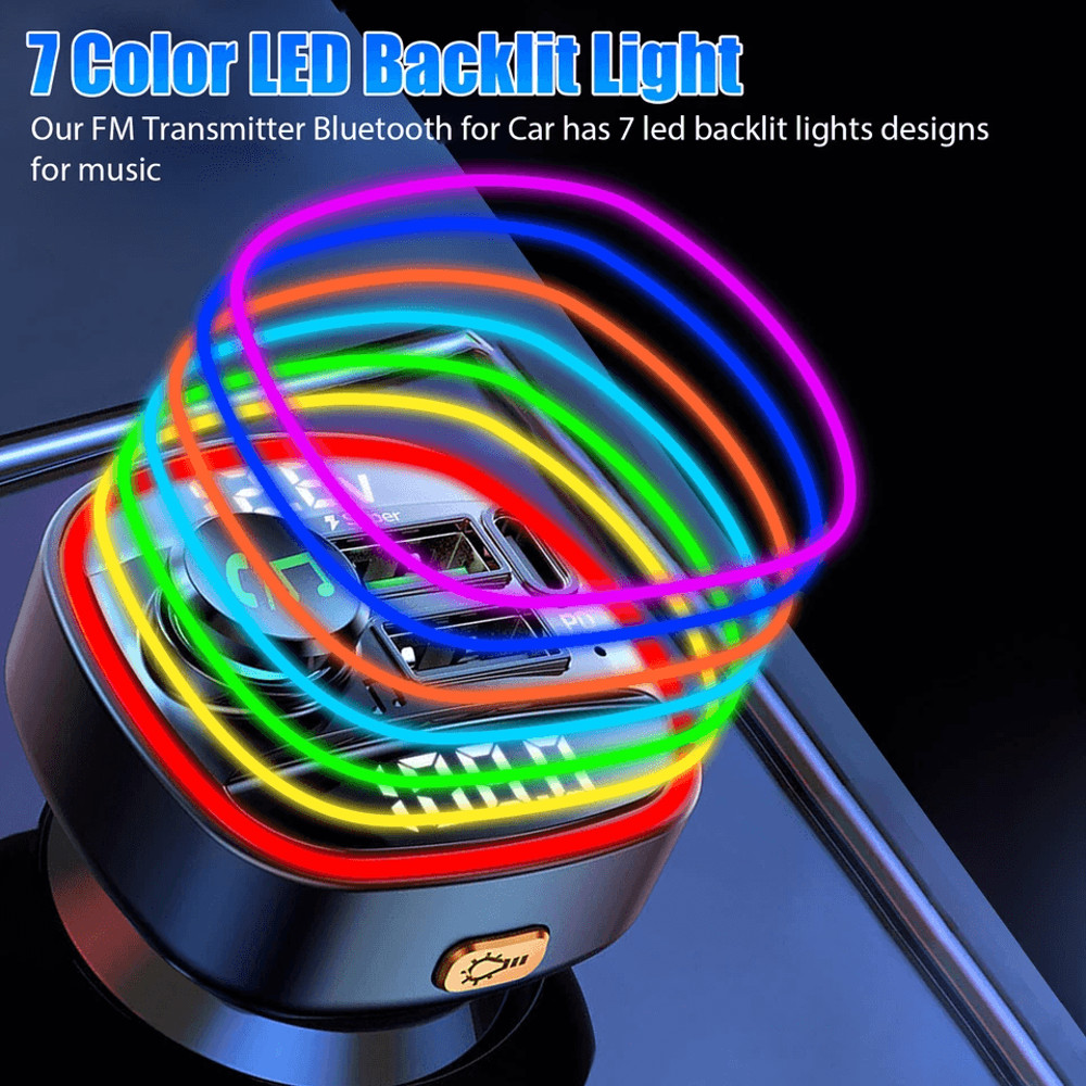 Bluetooth Car Wireless FM Transmitter Adapter With USB PD Charger AUX HandsFree Calling 7Color LED 4
