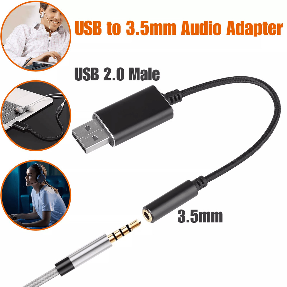 Universal USB To Aux Audio Adapter For PC PS4 MacBook Laptop Headphone Jack Cable With Microphone 0
