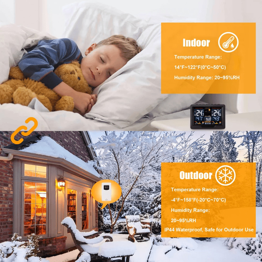 Digital LCD Indoor Outdoor Weather Station Alarm Clock Thermometer Wireless With Color Display Hum 2