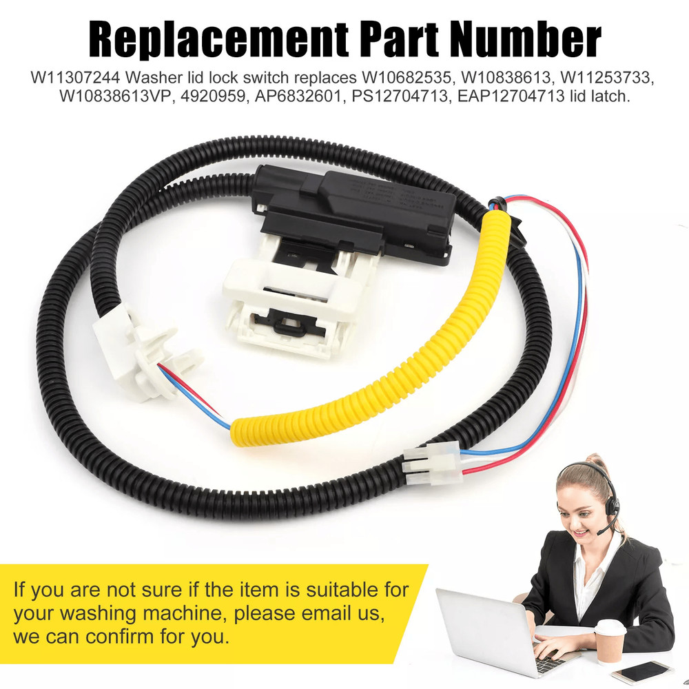 W11307244 Washer Lid Lock Latch Switch Part Kit For Whirlpool Kenmore Maytag W10682535 AP6832601 Re 2