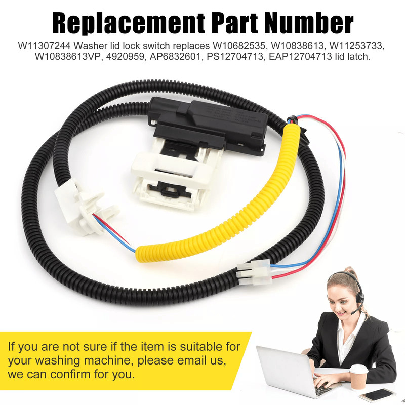 W11307244 Washer Lid Lock Latch Switch Part Kit For Whirlpool Kenmore Maytag W10682535 AP6832601 Re 2