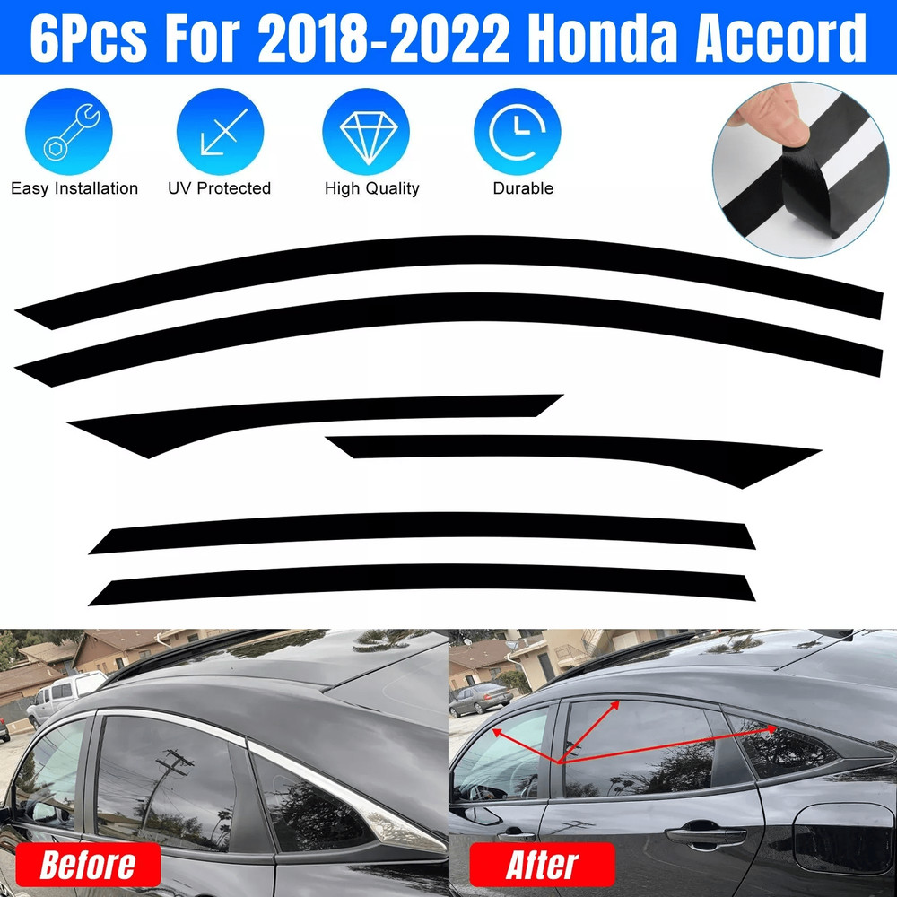 Chrome Delete Blackout Window Trims For Honda Accord Sedan Gloss Black Finish 0