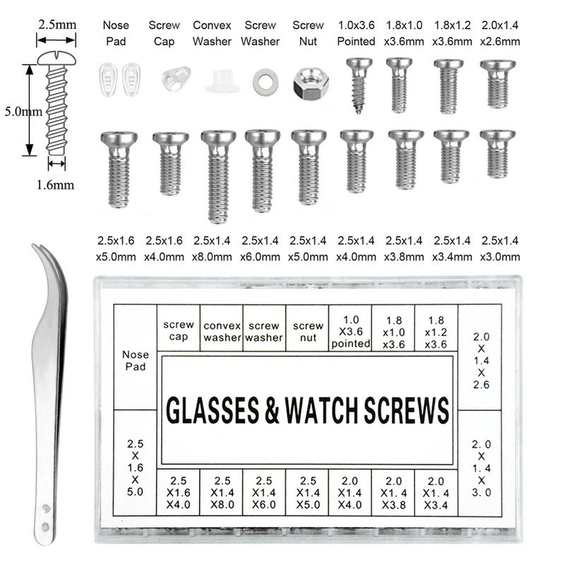 Durable Eye Glasses Watch Repair Tool Kit Screw Nose Pad Optical Assortment Kits Set With Screwdriv 4