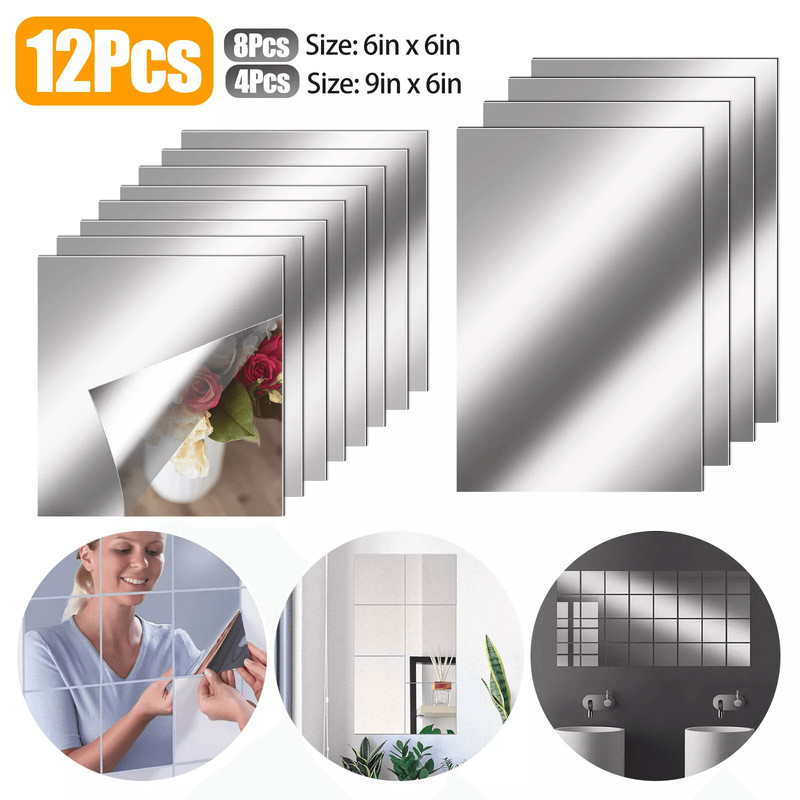 Self Adhesive Mirror Sheets Flexible Reflective Wall Sticker Film For Home Decor DIY Gym Bathroom   0