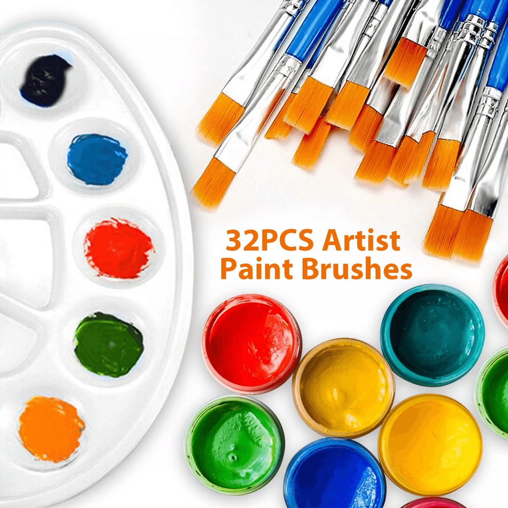 32Pcs Artist Paint Brushes Kit For Acrylic Oil  Watercolor Flat Nylon Brush Set For Craft Model Fac 1