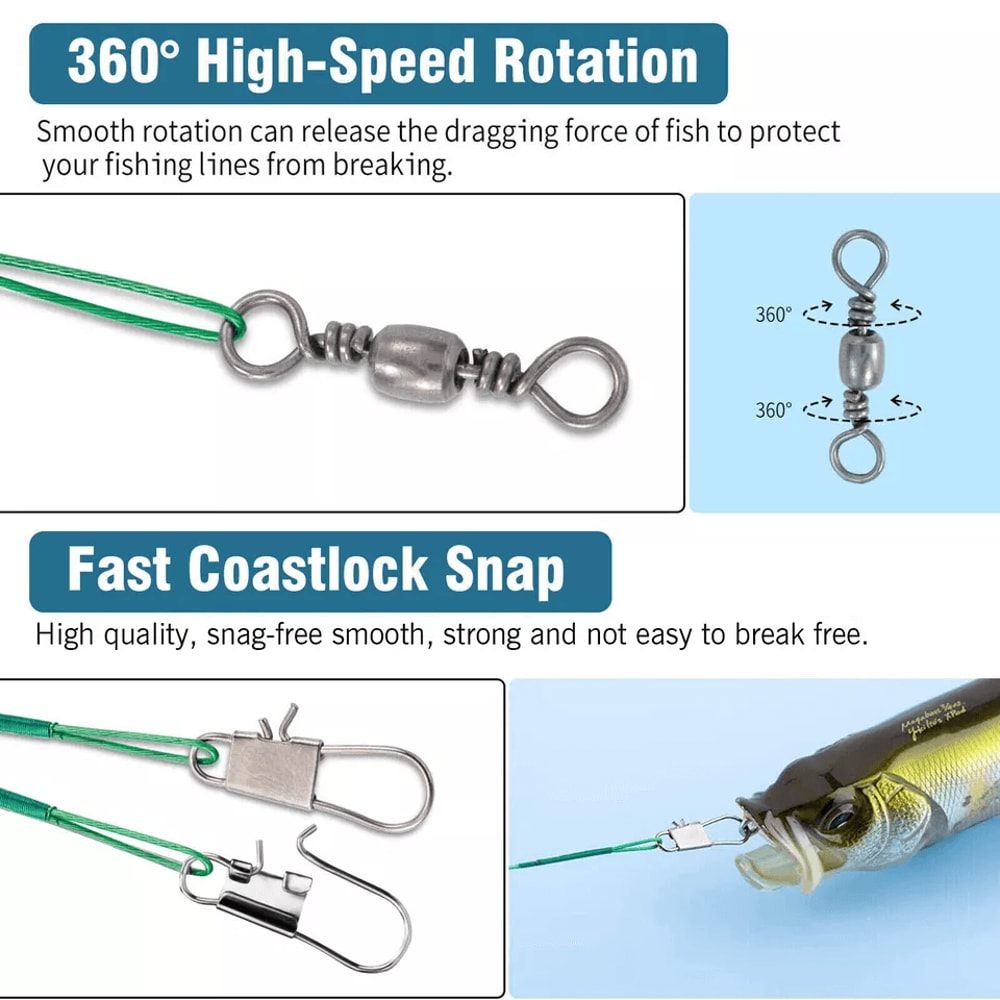 Stainless Steel Trace Wire Leader Fishing Line Snap Swivel Lure Connector Bite Resistant Durable T 7