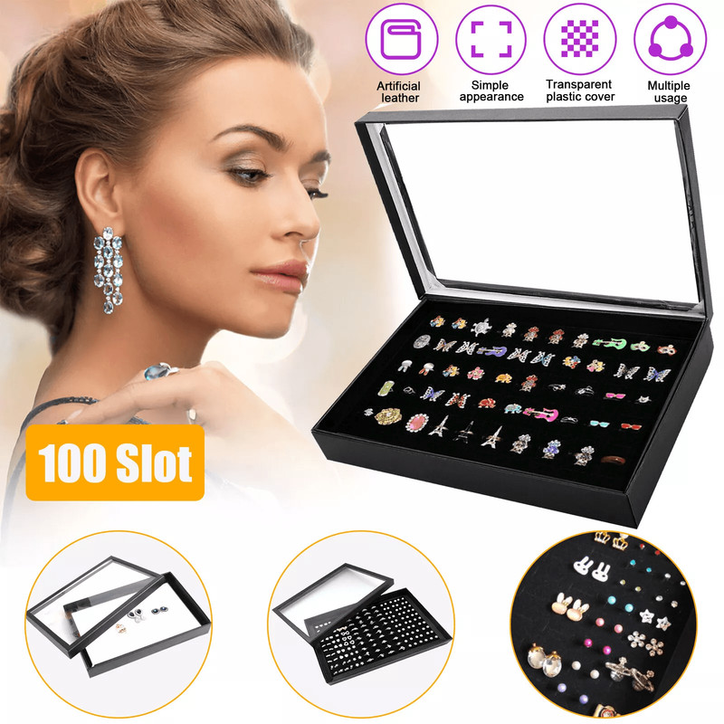 Jewelry Ring Display Organizer Case With Slots Stackable Tray Holder Earrings Storage Box For Home 0