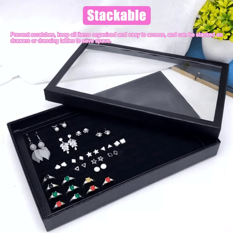 Jewelry Ring Display Organizer Case With Slots Stackable Tray Holder Earrings Storage Box For Home 4