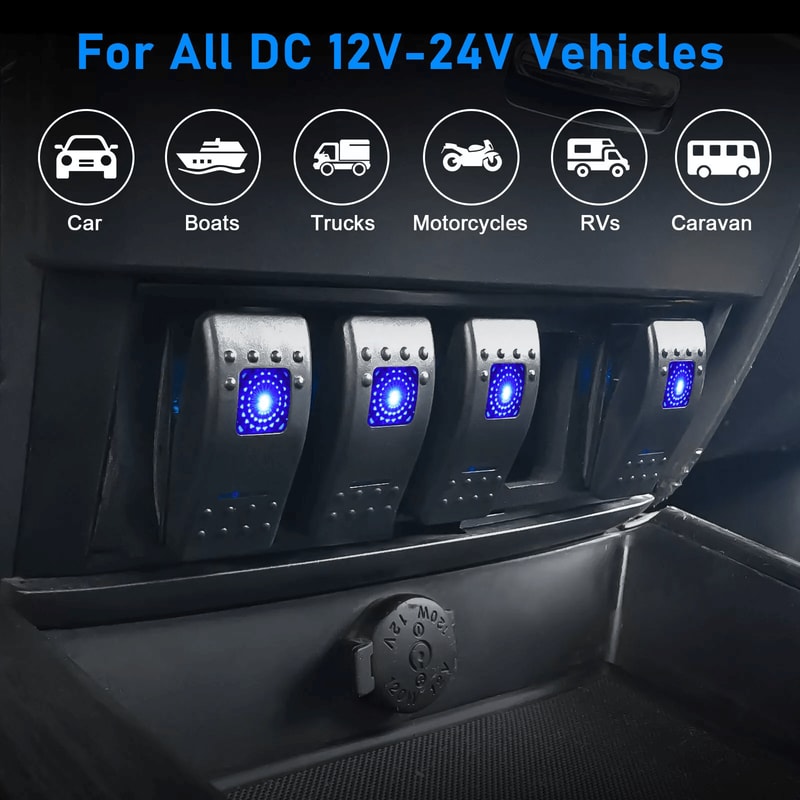 10PCS Waterproof Marine Boat Car Rocker Switch SPST ONOFF 4 Pin Blue LED Toggle Switch For Automoti 1