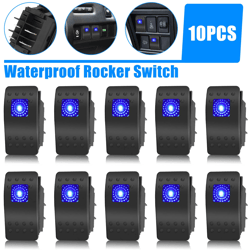 10pcs waterproof marine boat car rocker switch spst on-off 4 pin blue led toggle switch for automotive atv utv truck rv
