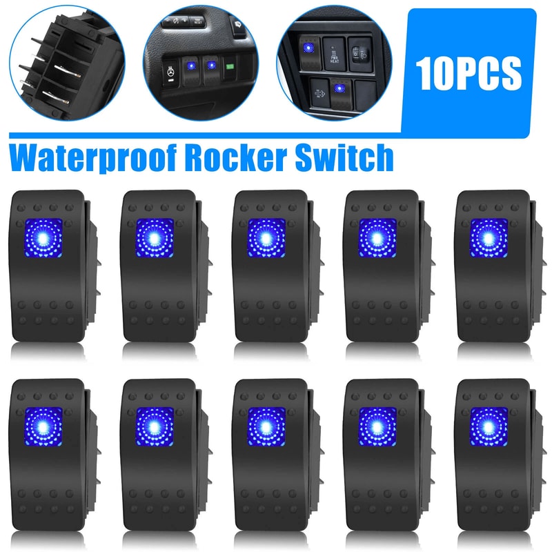 10PCS Waterproof Marine Boat Car Rocker Switch SPST ONOFF 4 Pin Blue LED Toggle Switch For Automoti 0