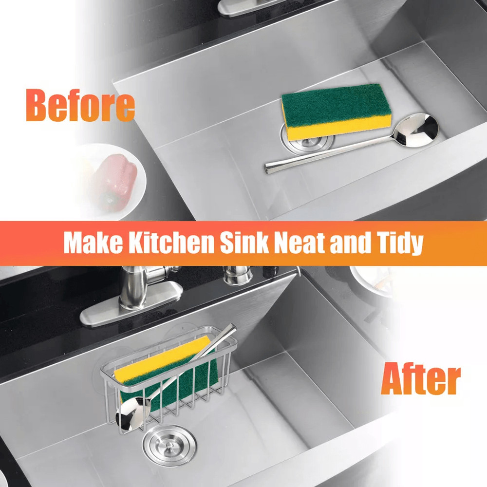 Stainless Steel Sponge Holder With Suction Cup Kitchen Dish Drain Sink Basket Rack Organizer For Sp 1