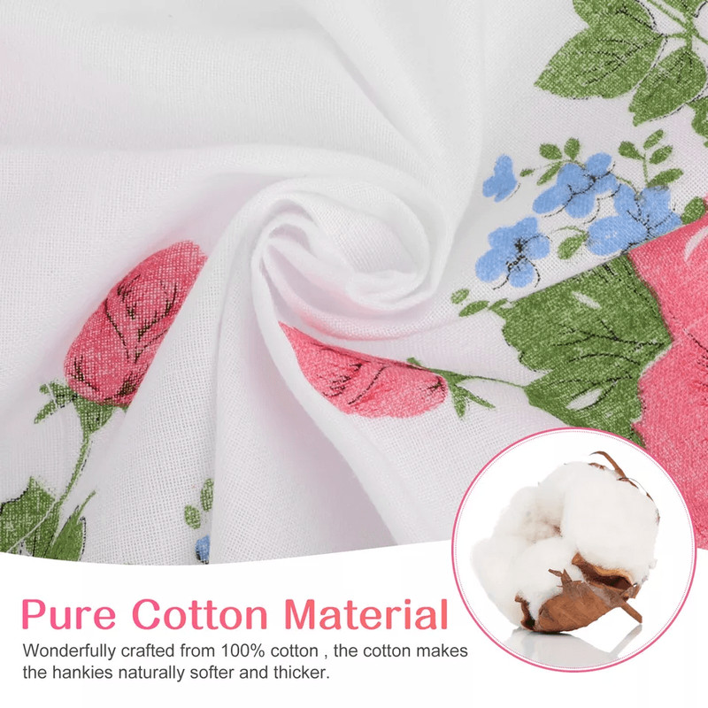 Vintage Floral Lady Handkerchiefs Soft Cotton Pocket Squares Classic Hankies For Daily Use Or Gifts 1
