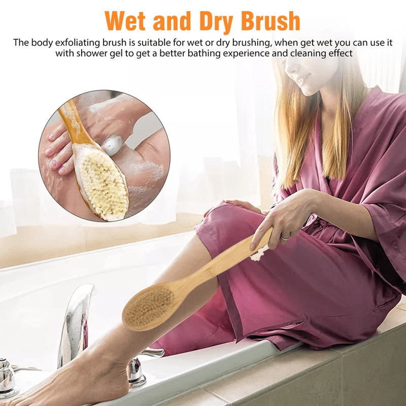 Long Handle Bath Body Brush DualSided Shower Scrubber Back Exfoliating Massager For Smooth Skin 3