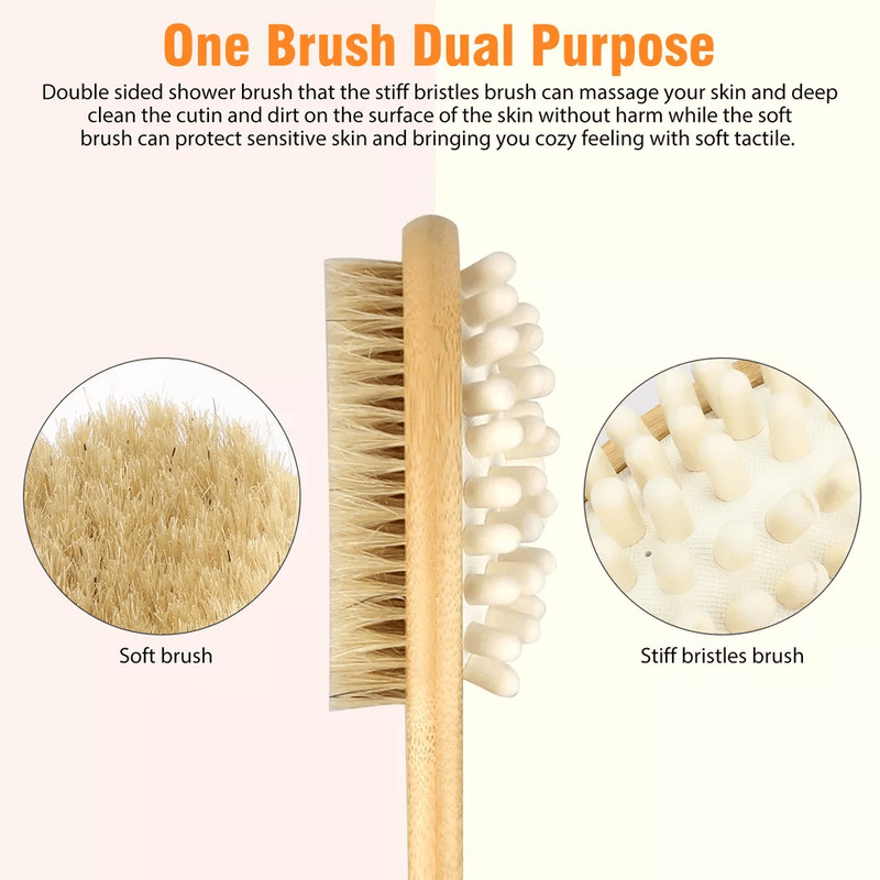 Long Handle Bath Body Brush DualSided Shower Scrubber Back Exfoliating Massager For Smooth Skin 1