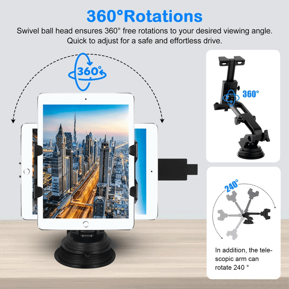 Car Tablet Mount Phone Holder For Windshield Dashboard Rotating IPad IPhone GPS Stand With UltraSt 1